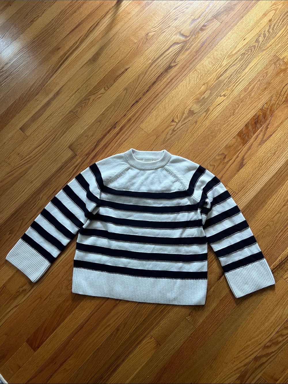 H&M Cotton Crewneck Sweater in White and Navy Stripes